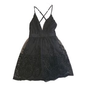 Mele E Pere Fairy Grunge Mini Dress Large Womens Lace Black V Neck Cottage Core
